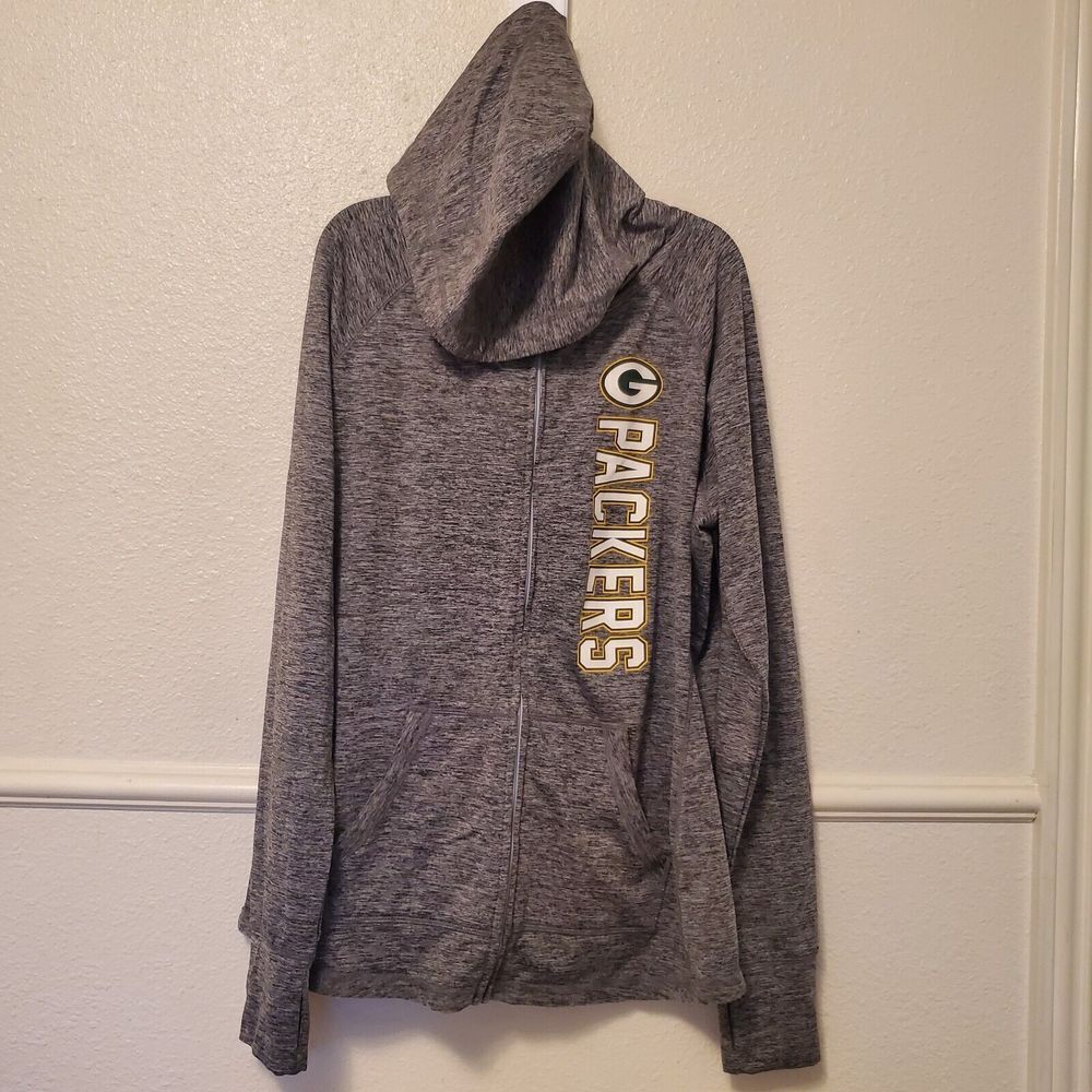 Green Bay Packers Jacket Hooded NFL Team Apparel Full Zip Sweater Pockets Size L